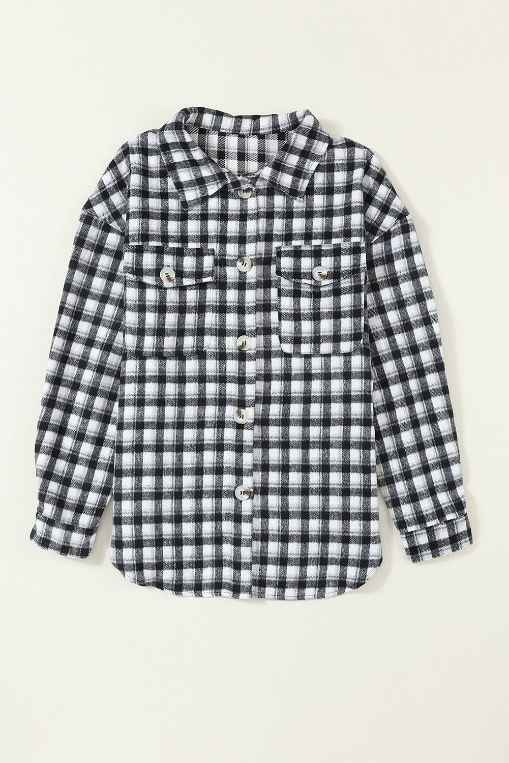 Plaid Print Chest Pockets Buttoned Tunic Shacket