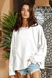 Exposed Seam Drop Shoulder Raw Hem Oversized Sweatshirt