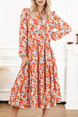 Multicolor Boho Floral Collared Long Sleeve Ruffled Dress