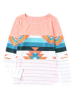 Aztec Stripe Color Block Slim Fit Long Sleeve Top