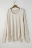 White Waffle Knit Exposed Seam V Neck Oversized Top