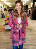 Plaid Casual Drop Shoulder Pocketed Cardigan