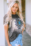 Aztec Geometric Leopard Print Short Sleeve T Shirt