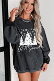 Pink Solid Ribbed Knit Round Neck Pullover Sweatshirt