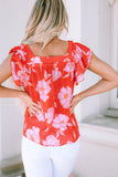 Floral Square Neck Ruffle Sleeve Blouse