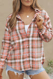 Drop Shoulder Rounded Hem Plaid Pattern Shirt