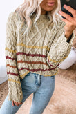 Striped Color Block Textured Knit Pullover Sweater