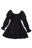 Boho Solid Shirred Ruffle Mini Dress