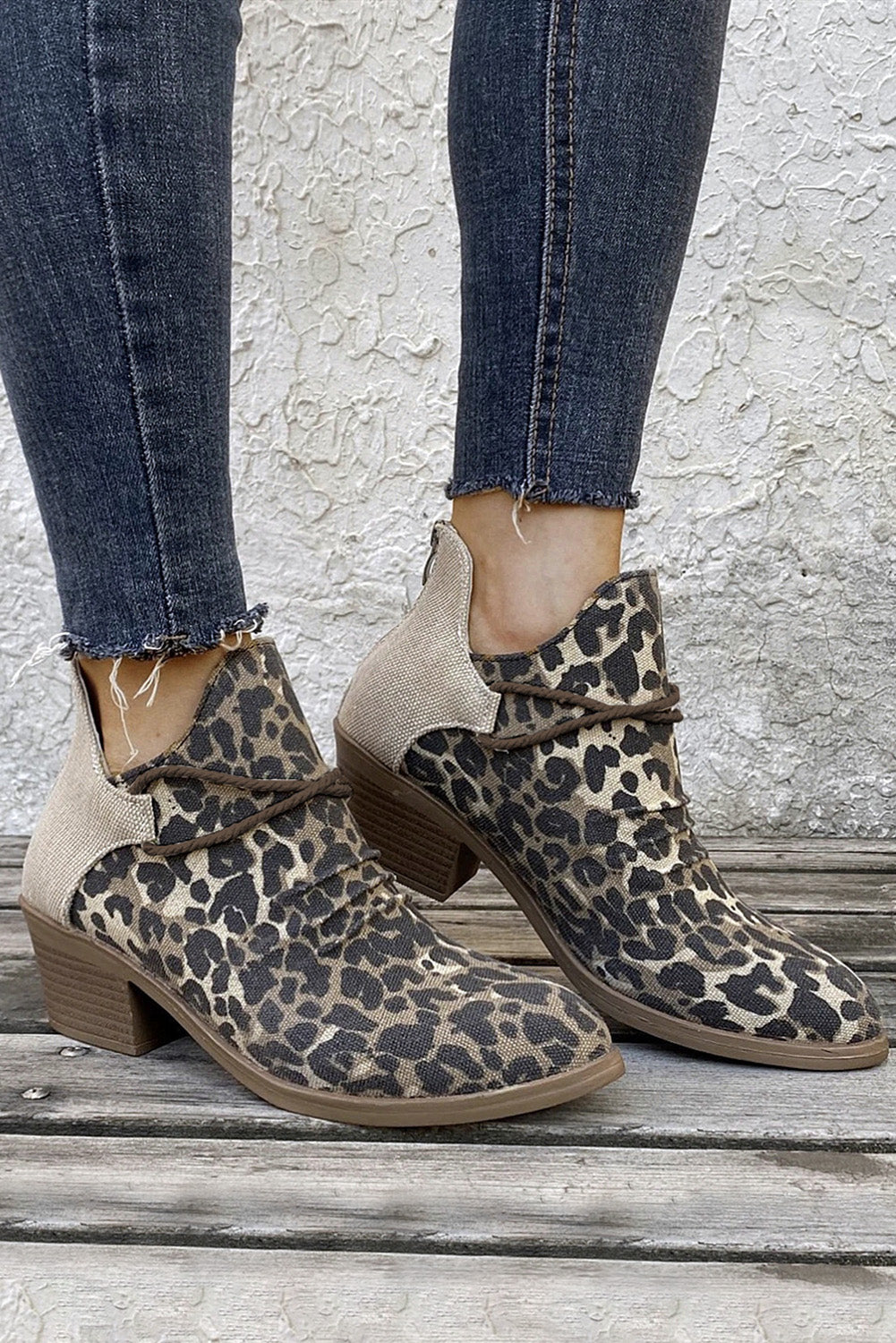 Retro Canvas Patchwork Chunky Heel Booties