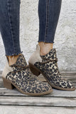 Retro Canvas Patchwork Chunky Heel Booties