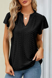 Eyelet Lace Textured V Neck Flutter Blouse