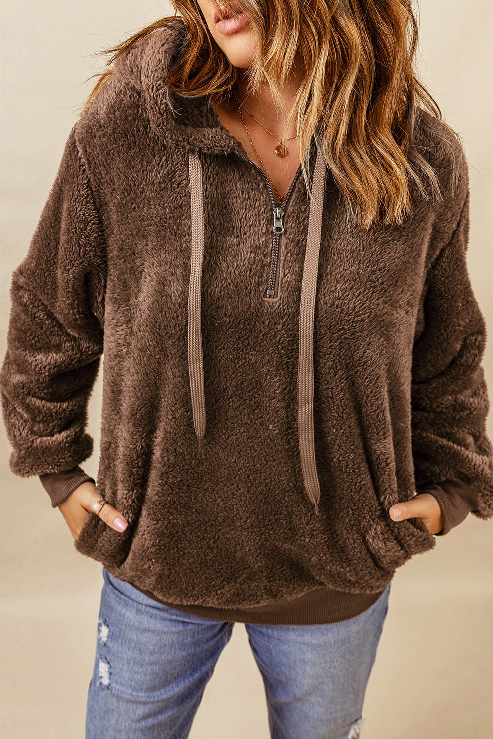 Brown Warm Furry Pullover Hoodie