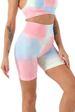 Short de yoga skinny taille haute bleu ciel tie-dye contrôle du ventre