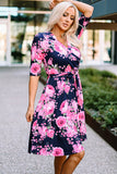 Wrap V Neck Floral Dress with Belt