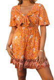 Self-tie Front Cut-out Floral Dress