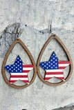 American Flag Heart Shape Hollowed Wood Drop Earrings