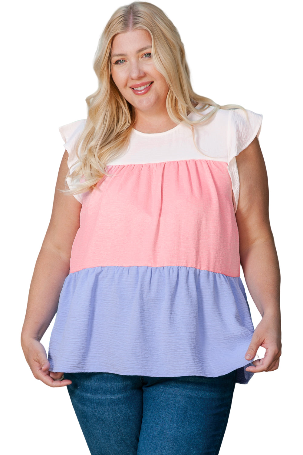 Plus Size Colorblock Ruffle Flowy Top