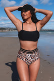 Strappy Cage Back Leopard High Waist Bikini Swimsuit