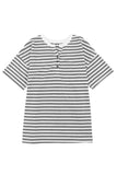 Plus Size Striped Short Sleeve Henley Tee