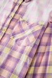 Purple Bleached Plaid Print Exposed Seam Shirt