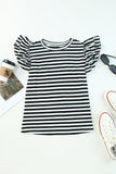 Stripe Print Tiered Ruffled Sleeve Tee