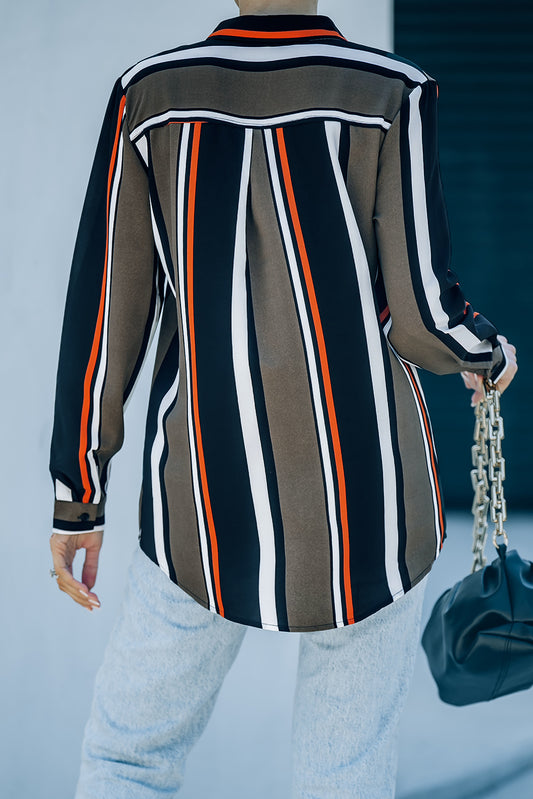 Brown Striped Modern Women Shirt