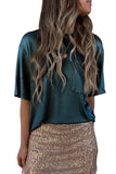 Glitter Chest Pocket Round Neck Long Sleeve Top