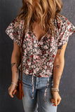 V-neck Short Sleeve Fashion Print Fantasy Fluttering Blouse