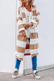 Striped Colorblock Rib Knit Bubble Sleeve Midi Cardigan