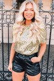 Keyhole Back Sequin Puff Sleeve T Shirt