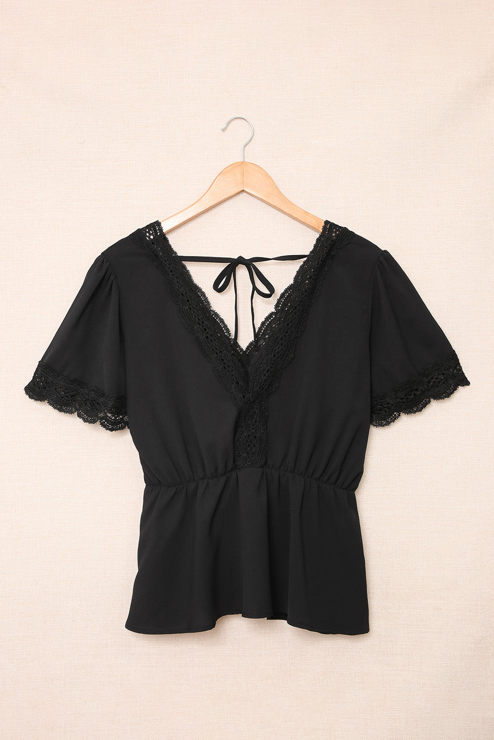 Lace Splicing V Neck Short Sleeve Blouse