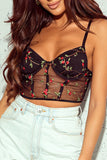 Floral Embroidery Mesh Bustier Bralette