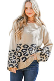 Leopard Patchwork Knitted Puff Sleeve Sweater