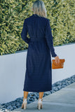 Crinkle Textured Long Sleeve Shirt Dress with Belt