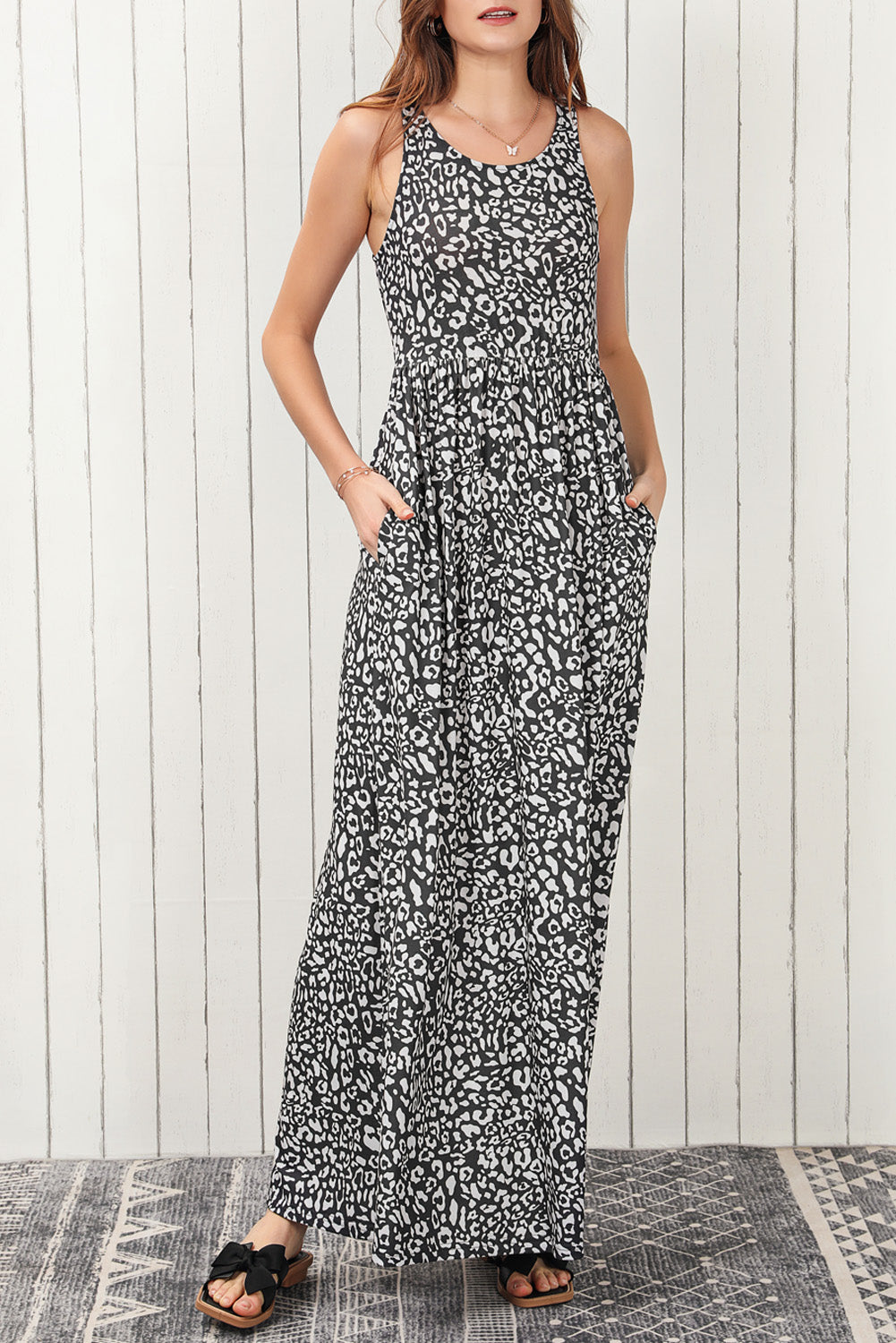 Animal Print Long Sleeve Empire Waist Maxi Dress