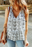 Tribal Geometric Print Tiered Frilled V Neck Tank Top