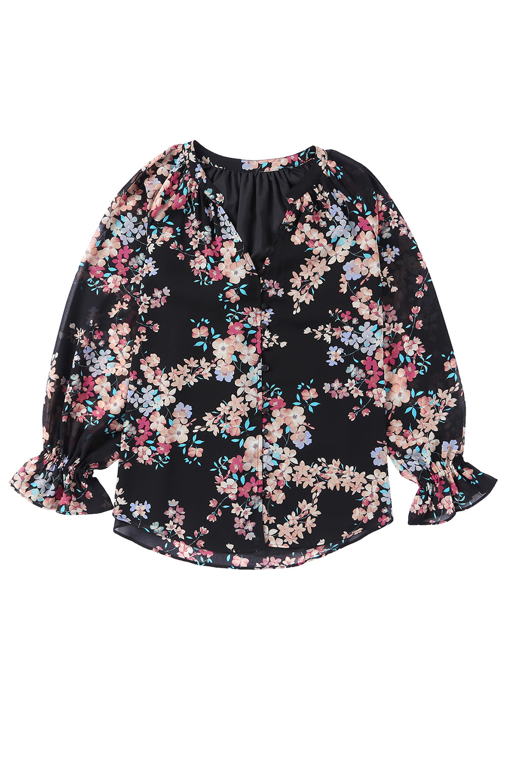 Blouse noire en mousseline à imprimé fleurs sauvages