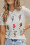 Printed Lightning Round Neck Short Sleeve Top