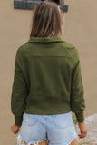 Brown Zip Up Stand Collar Ribbed Thumbhole Sleeve Sweatshirt