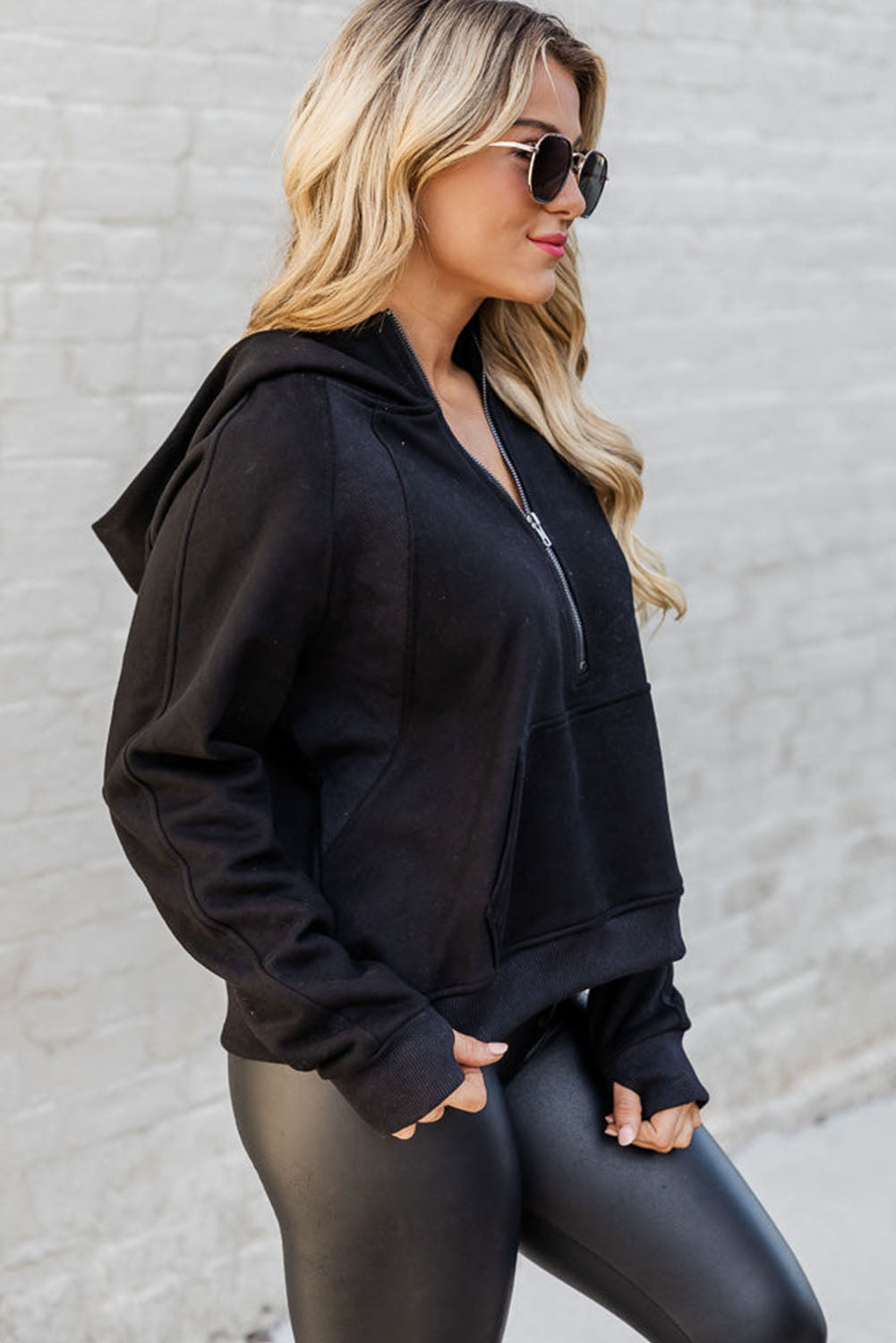 Half Zipper Kangaroo Pocket Plus Size Hoodie