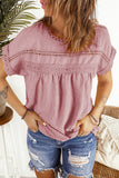 Swiss Dot Lace Splicing Short Sleeve Top