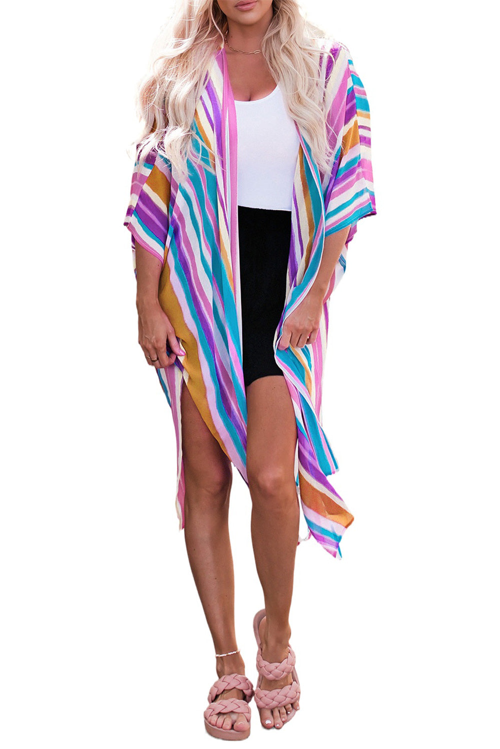 Striped Print Oversized Kimono