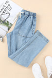 Pantalon de jogging en denim à poches rondes en détresse bleu ciel