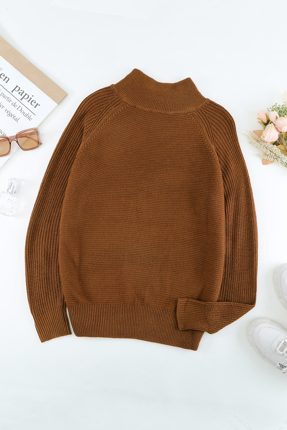 Zip Knitted High Neck Sweater