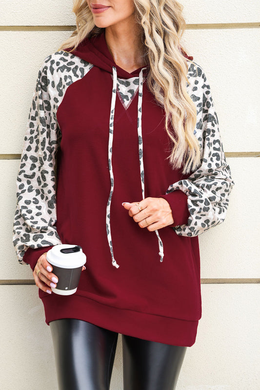 Leopard Contrast Fleece Brushed Hoodie