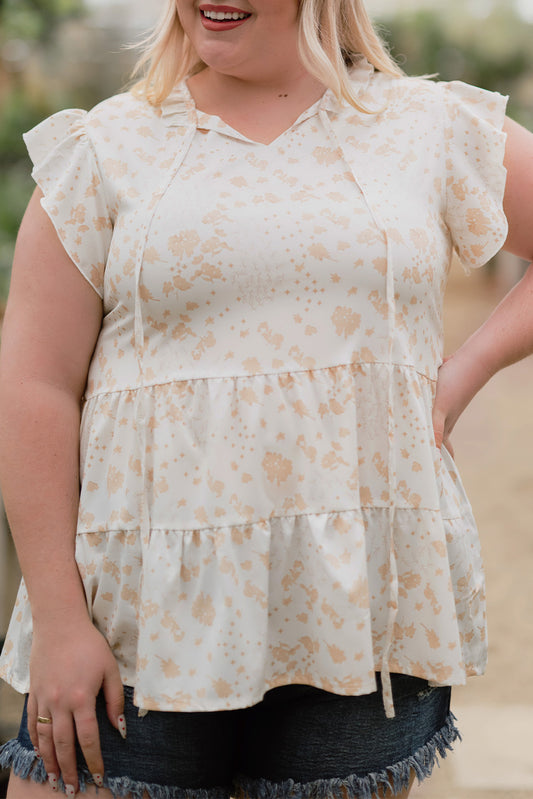 Ruffled Floral Print Plus Size Top