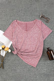 Marble Print Seamed V Neck T-shirt