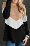 Black Color Block Long Sleeve Ribbed Loose Top