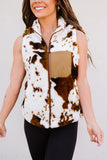 Cow Pocket Zipper Plush Warm Sleeveless Vest Coat