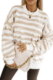 Khaki Oversized Striped Bishop Sleeve Pullover Sweatshirt